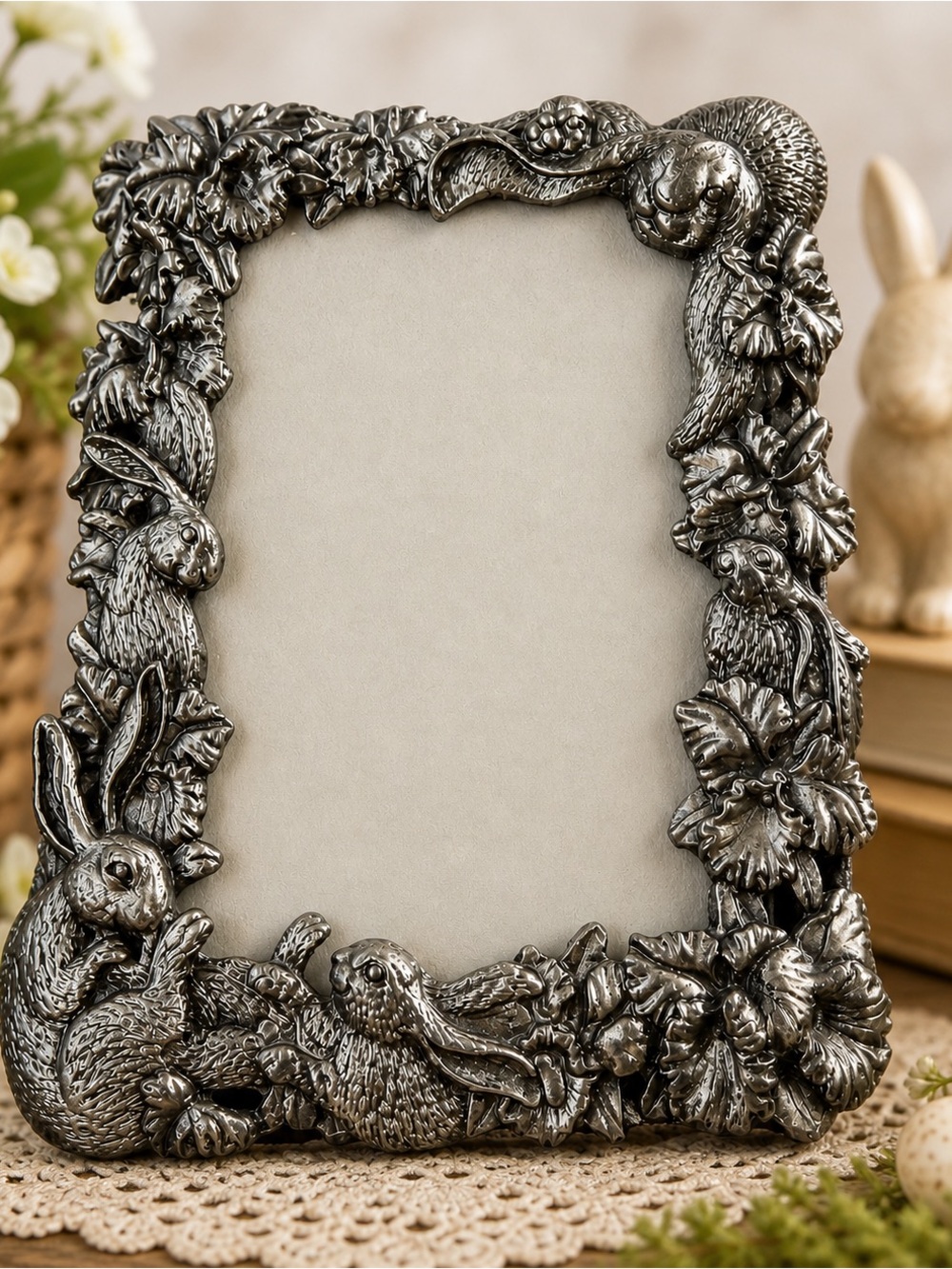 Arthur Court Bunny Rabbit Woodland Picture Frame 3.5x5 Pewter Tone